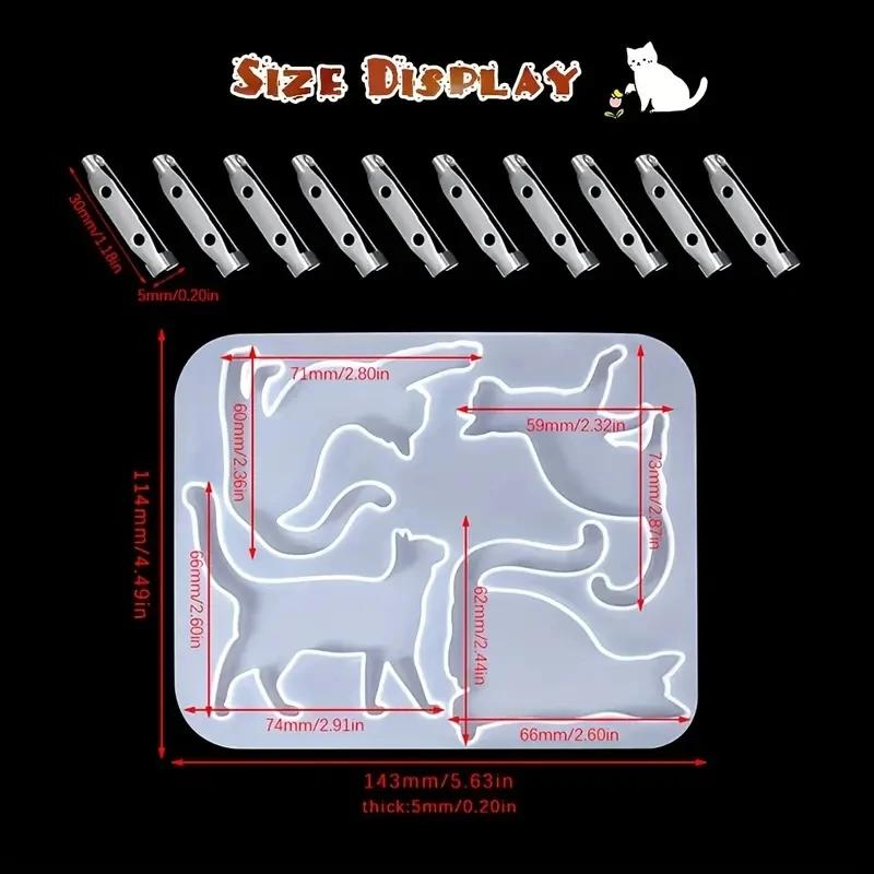 1Pack Cat Resin Mold Jewelry Casting Molds Brooch Mold Animal Silicone Mold Crystal Mold with 10pcs Brooch Pin for DIY Keychain