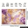 2D Glam Butterfly Party Backdrop, Purple Gold Floral & Diamond Background Decoration