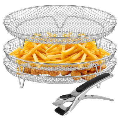 3-lagiges Airfryer-Rack Stapelbares Edelstahl-Grillrost Airfryer-Ofen Grill Dampfgarer Kocher Küchenzubehör Kochwerkzeug
