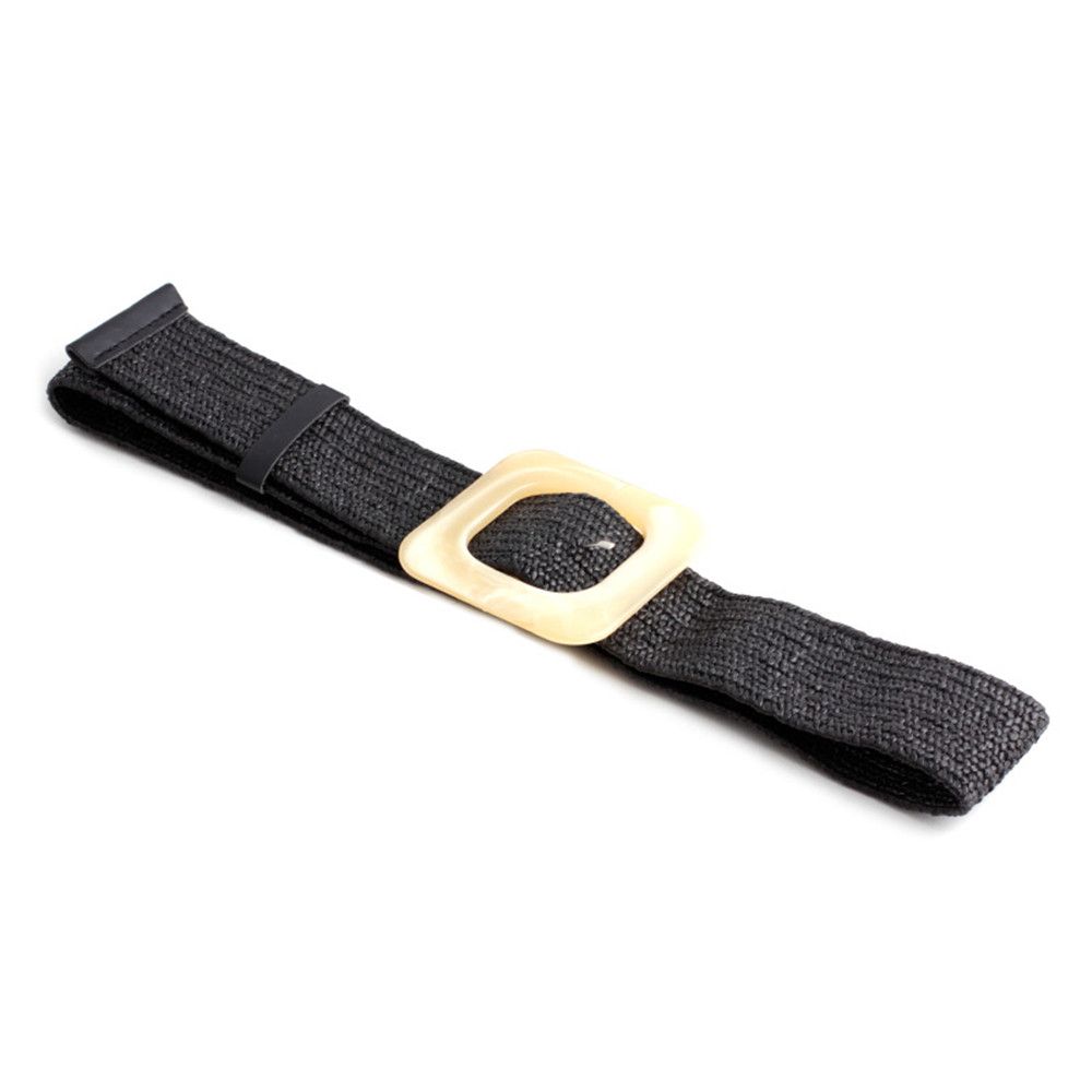 Casual Wide Bohemian Wooden Buckle Waistbelt Straw Belt Elastic