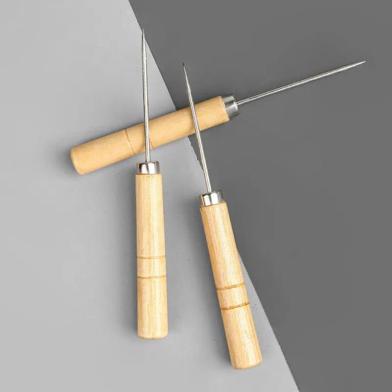 Straight Sewing Awl With Wooden Handle Leather Piercing Tool Shoemaker Shoe Sole Stitching DIY Handmade Craft Accessory