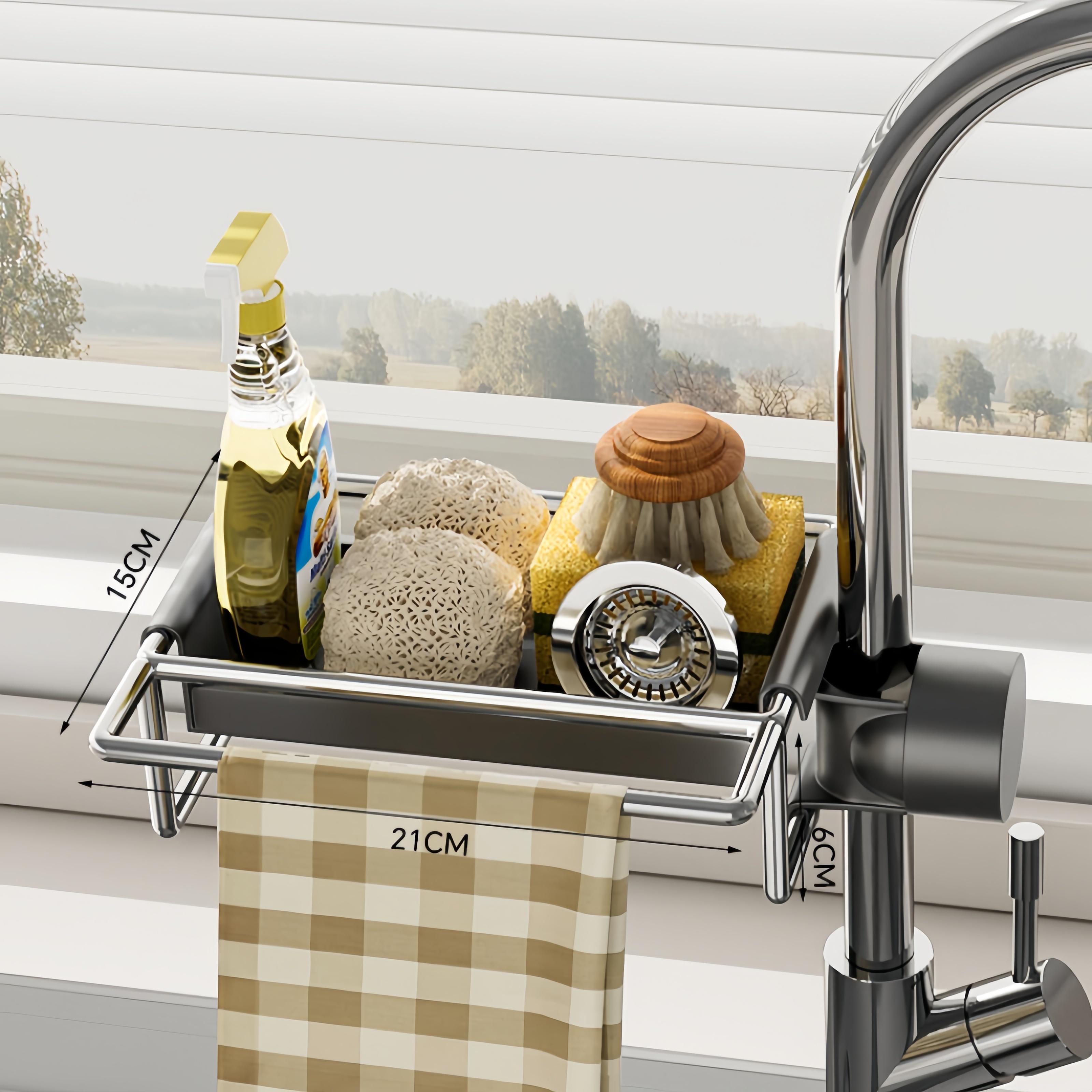 

Multifunctional Kitchen Sink Storage Organiser,Stainless Steel Sponge Holder, Washing Up Caddy for Kitchen Bathroom M