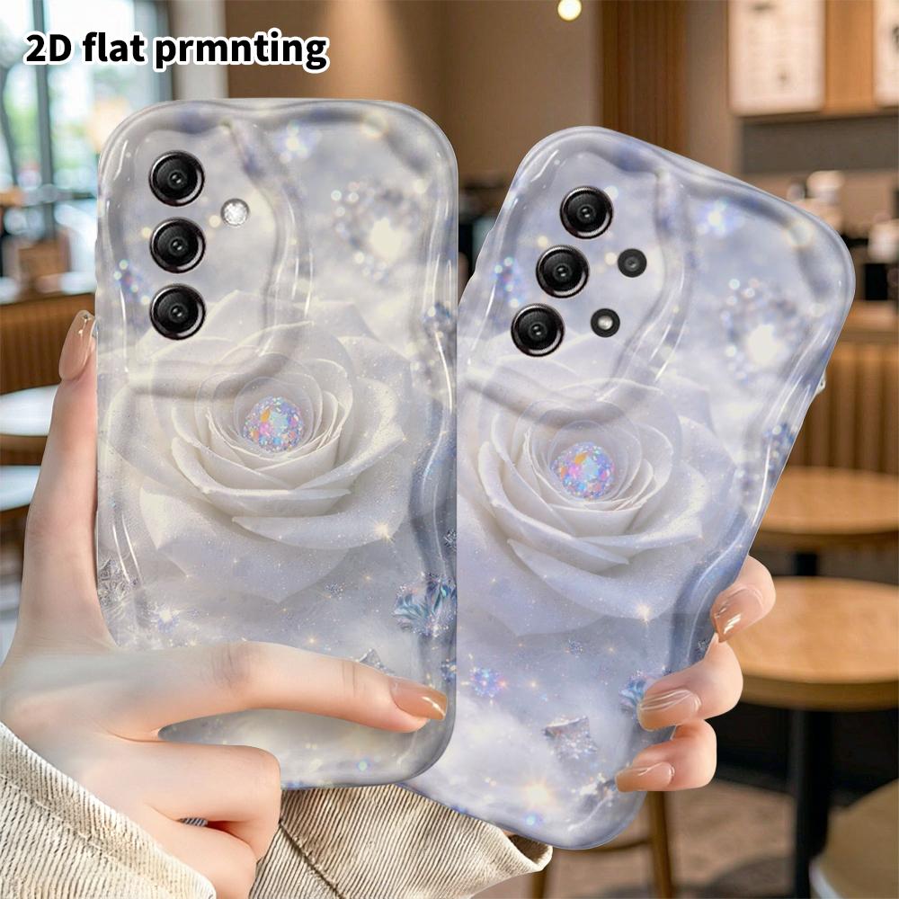 Phone Case: 2D Flat Samsung Galaxy A34 A35 M05 M06 S20 S22 S21 FE Plus 5G Protective Case, Diamond White Rose, Christmas and Halloween Gift