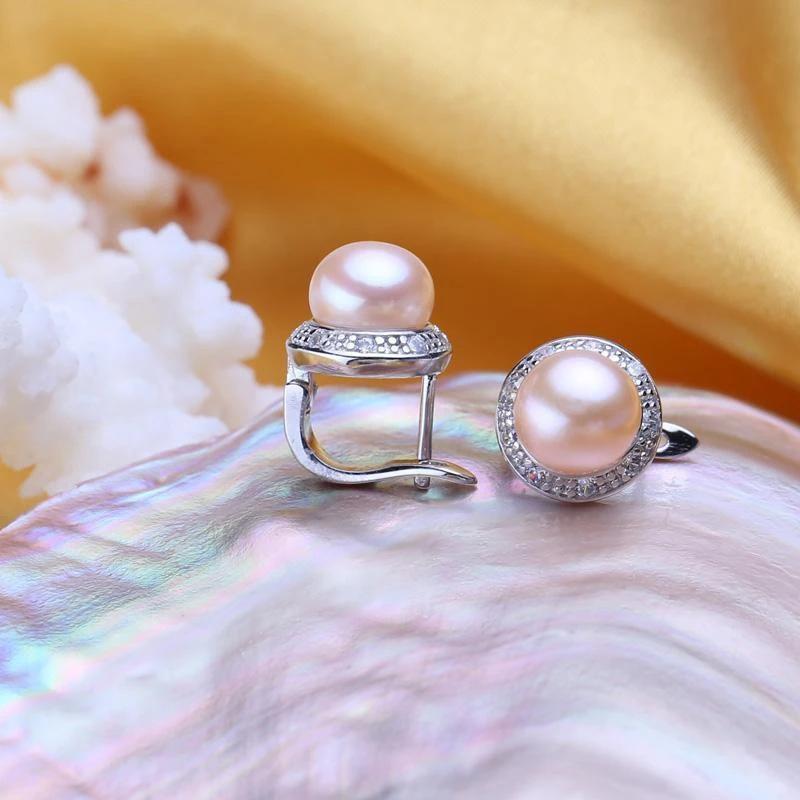 Fresh Style White/Pink Simulated Pearl Earrings for Girls Inlaid White CZ Fashion Versatile Women Jewelry Drop Shipping