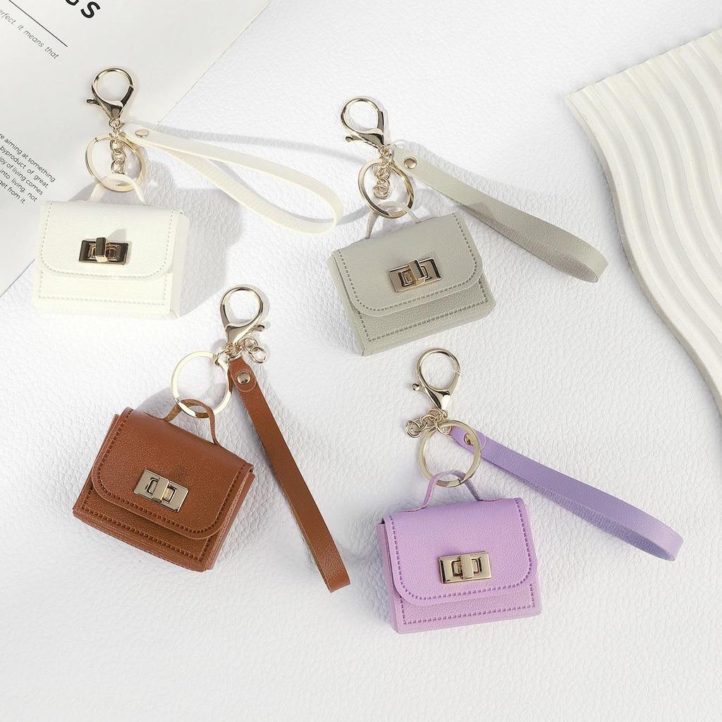 Mini PU Leather Keychain Coin Purse with Strap - Multi-use Bag Charm & Mobile Accessory