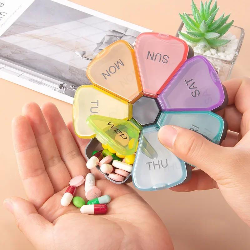 7 Days Round Portable Medicine Pill Box New Mini Small Travel Vitamin Cases Container Organizer Storage Tablet Fish Oils Tools