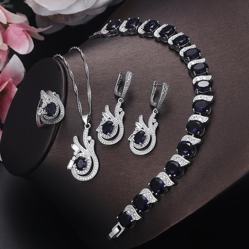 

Высококачественный комплект из четырех украшений The Ine, инкрустированных крупным рубином, комплект из кольца, браслета, ожерелья и серег 10#