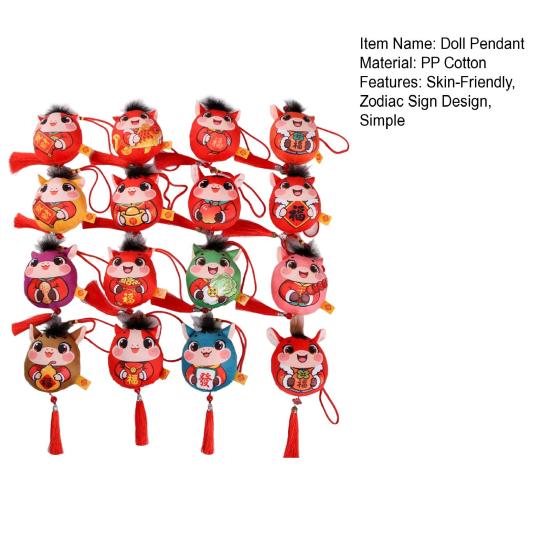 Plush Horse Keychain Zodiac Horse Plush Pendant Soft Lucky Pony Figurine Home Decor Red Tassel Decoration for Chinese New Year