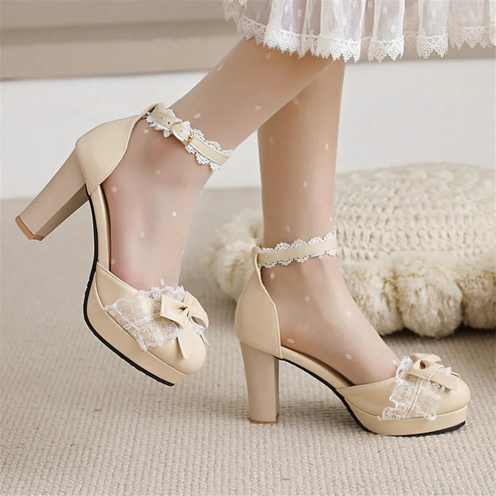 Mode 2025 Frühling Sommer Knöchelriemen Damen High Heels Mary Jane Pumps Party Hochzeit Weiß Rosa Schwarz Schleife Prinzessin Cosplay Lolita Schuhe