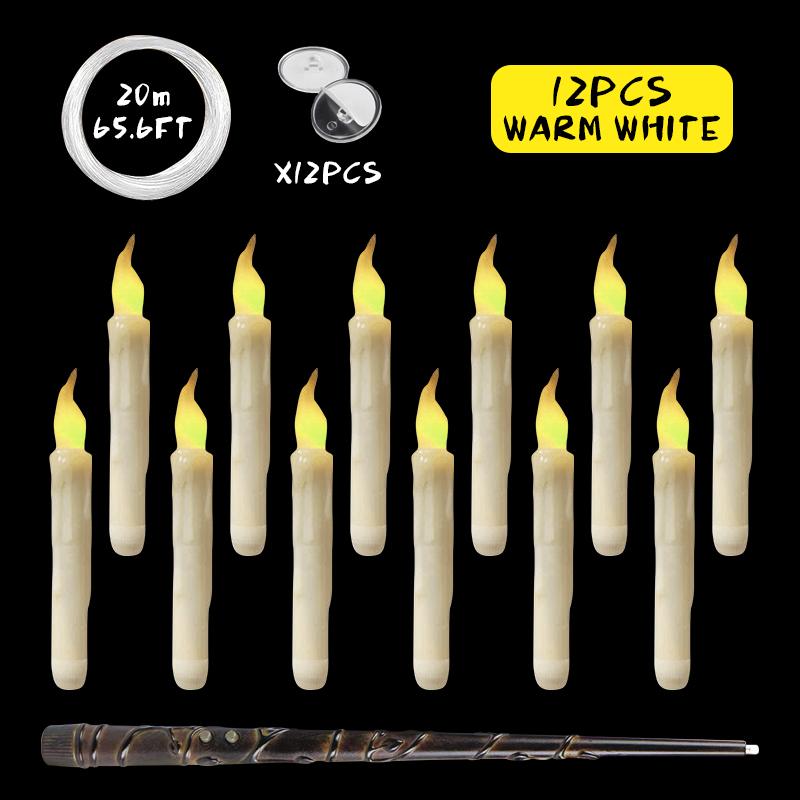Magic Wand Remote Hanging Operated Potter Harries Battery Floating Candles Warm Light Decoration Halloween Flameless Candles 1PC