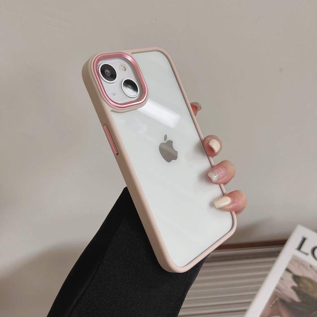 Applicable Apple iPhone 17ProMax Solid Color Case for iPhone 16, 15, 14 - Metal, Transparent, Recessed, Anti-Fall, Women's.