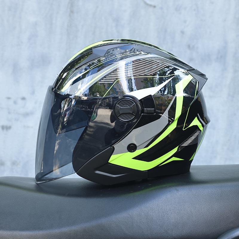 Orz-705-Retro Half Helmet Men's and Women's Four Seasons Dual Lens Electric Bicycle Helmet Pedal Universal Coverage Helmet