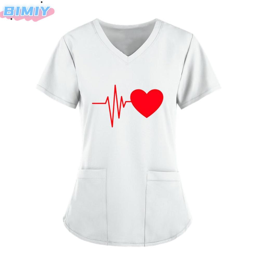 Damen T-Shirt V-Ausschnitt Krankenpflegeuniform Einfarbiges Muster Freizeit T-Shirt