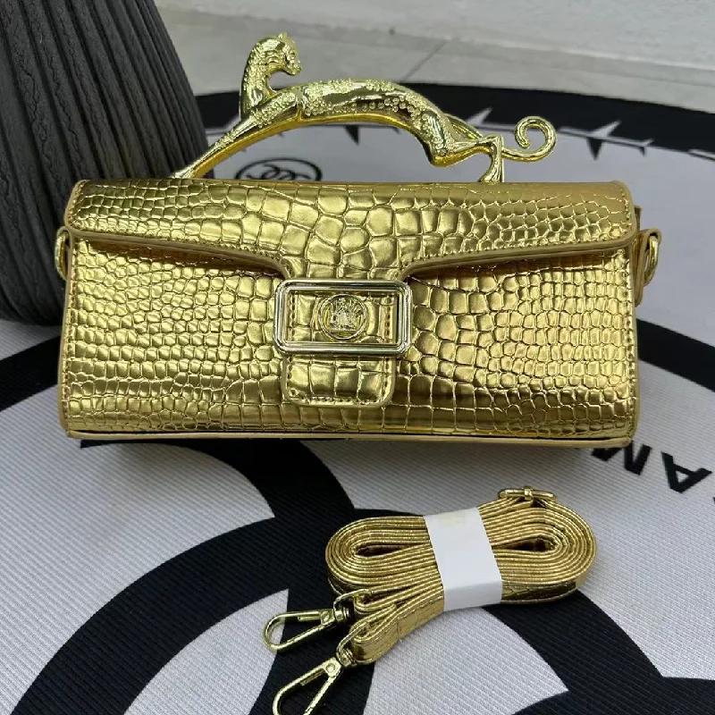 Luxury Patent Leather Crocodile Stone Pattern Ladies Shoulder Bag Retro Hardware Fashion Handbag Leopard Metal