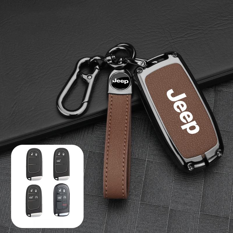 Zinc Alloy Leather Car Key Case for Jeep Grand Cherokee WK2 Wrangler JK Commander Renegade Compass Auto Accessories