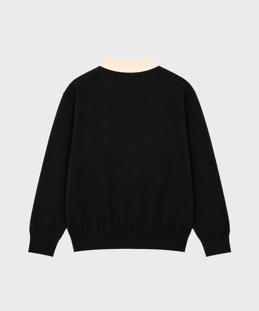 WORK ON BODY OFF Par Semi-Overfit Two-Tone Collar Knit [Black]