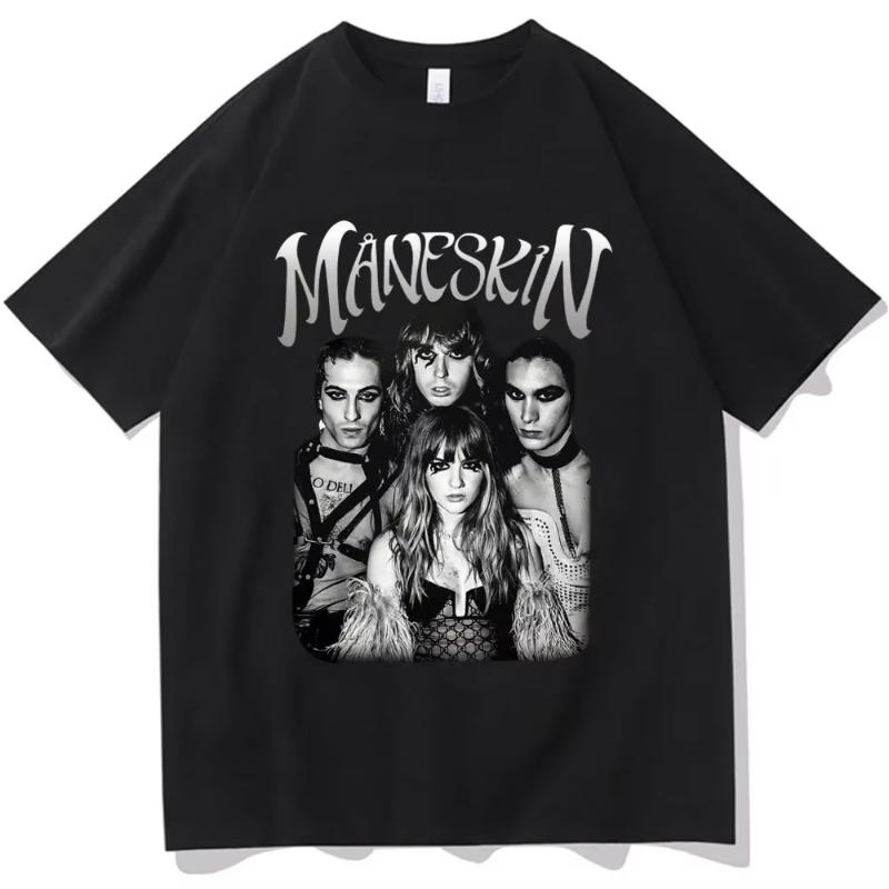 Fashionable Gothic retro mens and womens loose short sleeved casual Tshirt Italian rock band Maneskin world tour Tshirt