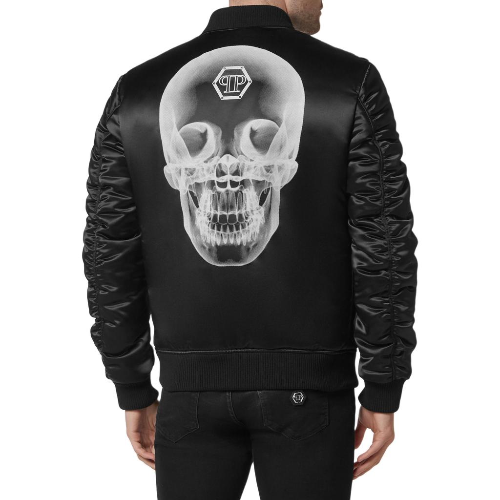 Philipp Plein Skull Printed Satin Bomber Jacket FABC-MRB1997-PTE003N-02