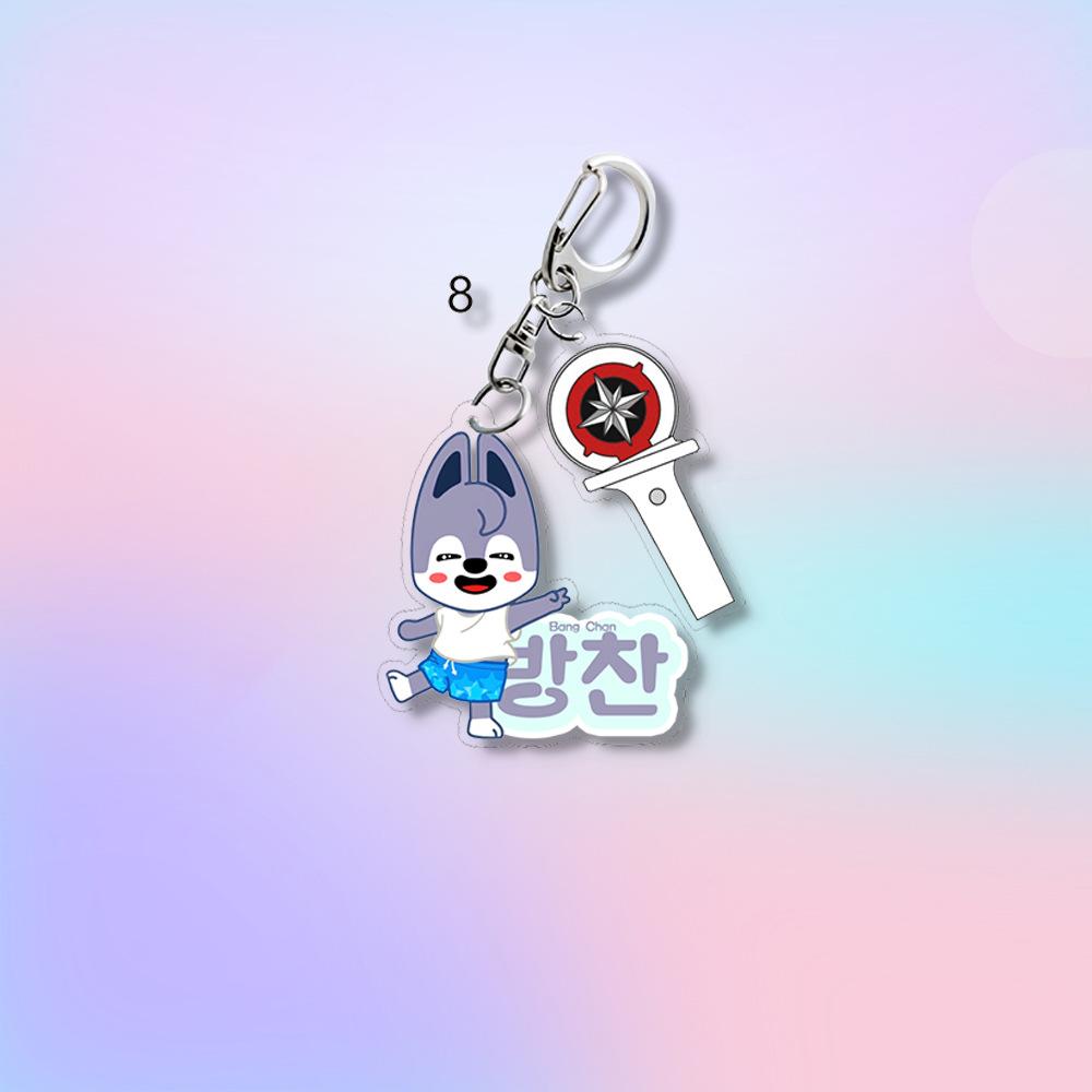 Stray Kids SKZOO Summer Keychain with Lightstick Charm, Cartoon Animal+Light Stick Pendant, Kpop STAY Fans Bag Accessory Key Ring Merch Gift