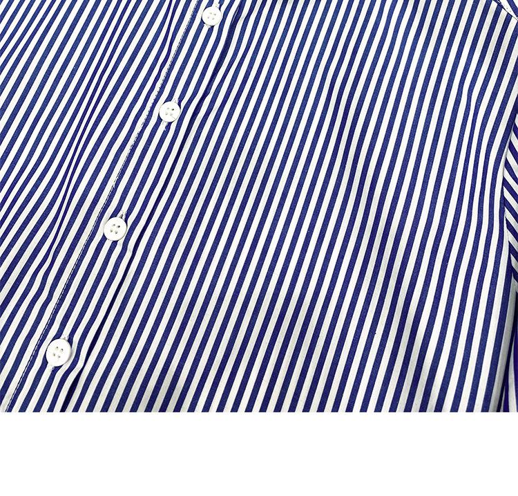 Sucheng Damen Blau Gestreift Schlankmachendes Baumwoll Langarmhemd