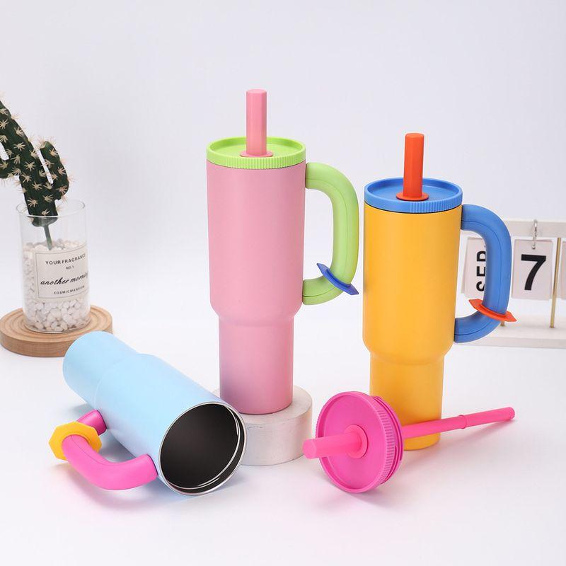 Cross-Border 304 Stainless Steel Handle Car Cup Double-Layer Vacuum Large Capacity Vacuum Cup Macaron Color Ice Cream Cup