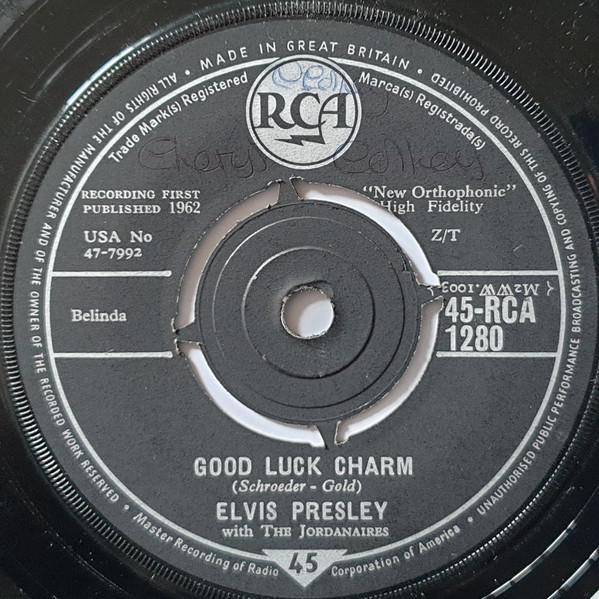 

7-дюймовая пластинка ELVIS PRESLEY Талисман на удачу 45RCA1280 RCA 1962 UK Rock Б/у