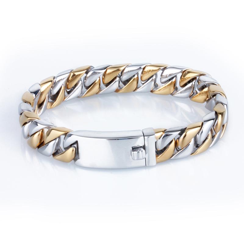 Luxury Cool Never Fade Gold Color Bracelet Men 12MM Curb Chain Mannen Armband Men's Bracelets Bangles for Man Wristband Gift