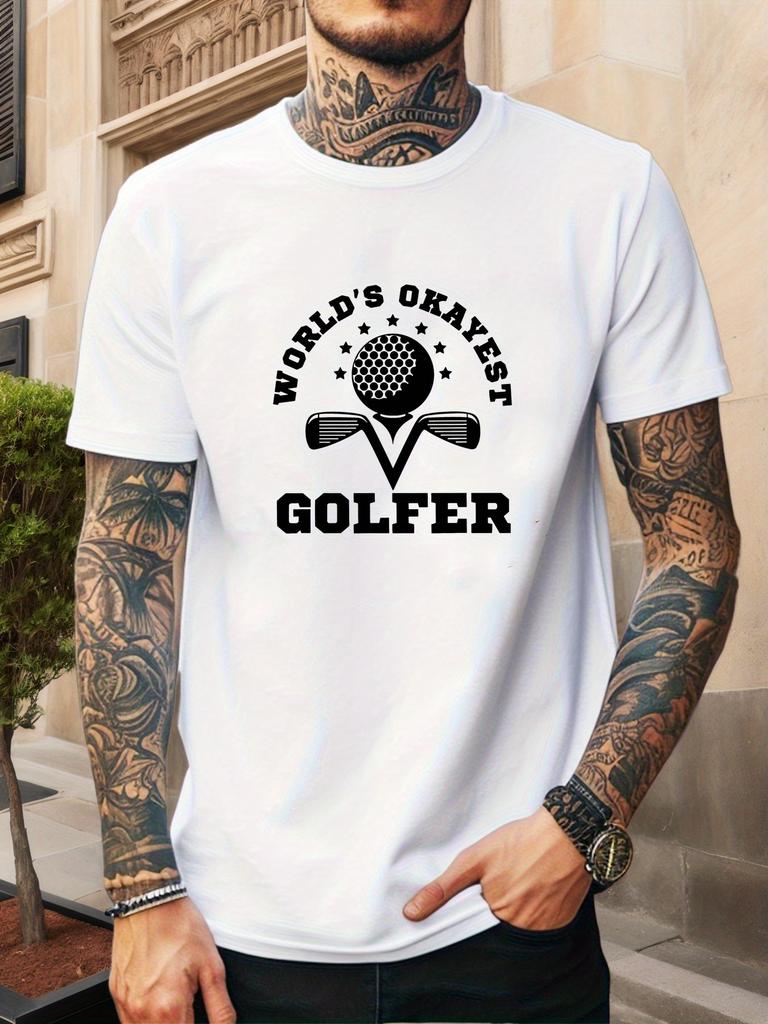Unisexs Tee Worlds Okayest Golfer Golf Graphic Art Print Cotton Short Sleeve Male Casual Streetwear Outdoor Daily Basic Fashion Top
