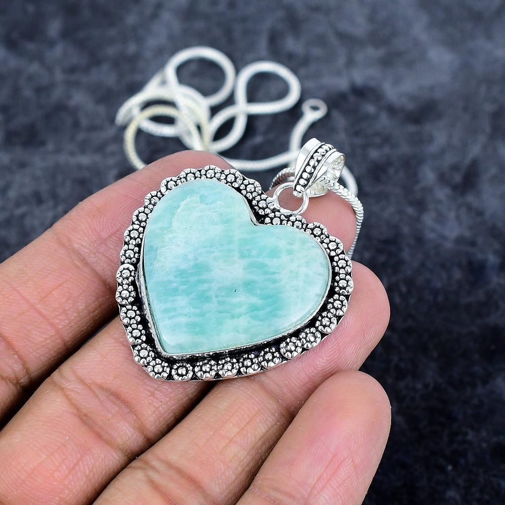 Amazonite Gemstone Handmade 925 Sterling Silver Jewelry Pendant 1.89" M-2955