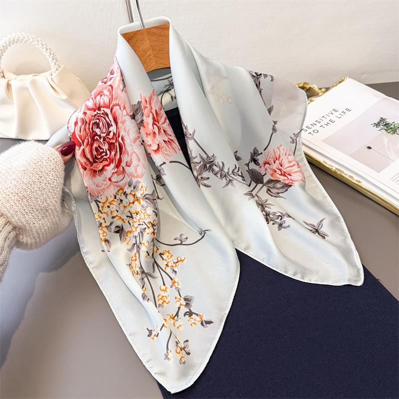 Elegant Ladies Square Scarf for Women Floral Print Versatile Seasonal Decorative Necktie Fashionable Headband Bandana