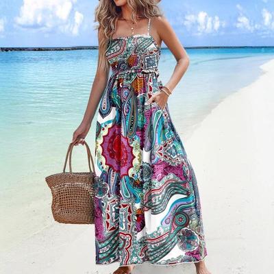 Abito lungo estivo casual ampio senza maniche a bretelle taglia forte vintage floreale nuovo arrivo abiti per donne