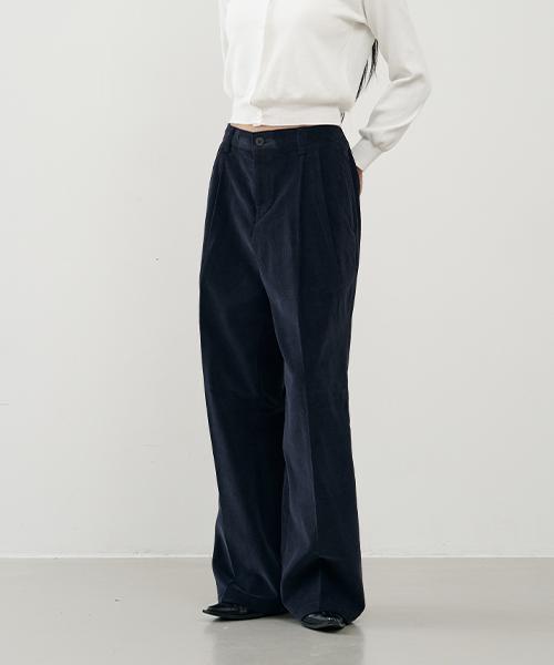ARRAYED Straight Wide Two-Pleat Elastic Corduroy Pants [Brown]