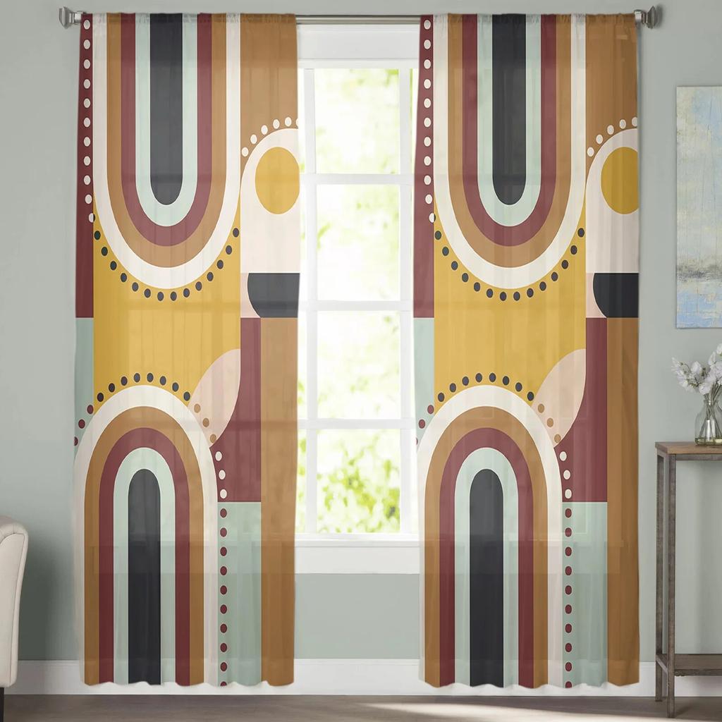 Abstract Medieval Geometry Bedroom Transparent Sheer Curtains Holiday Decoration Window Voile Tulle Curtain