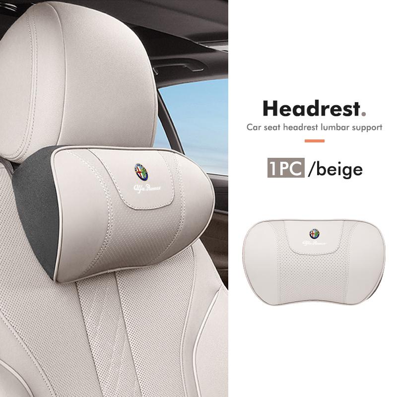 RWXI1 For Alfa Romeo Leather Car Seat Headrest Neck Poillow Lumbar Mat Auto Accessories GT Stelvio F1 Brera Volante Tonale Gloria