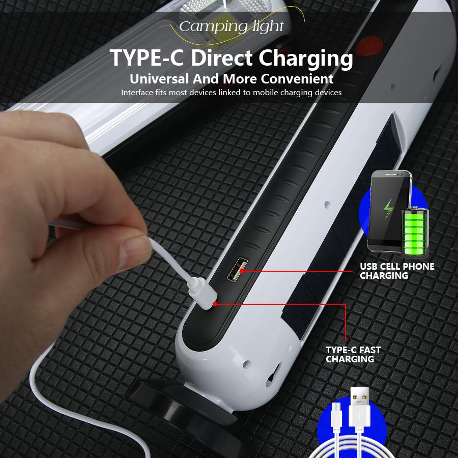 Solar Powered Portable Lantern Powerful USB Rechargeable Flashlight With XPE COB Work Light 5 Lighting Modes Camping Tent Night