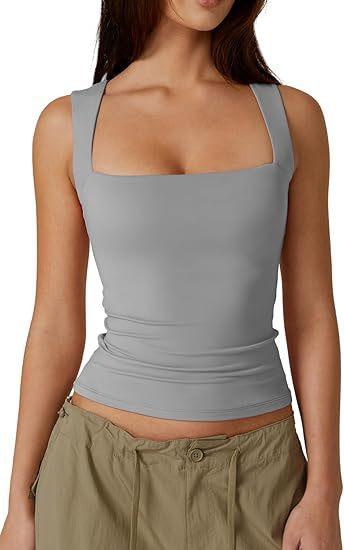 European And American Women'S Clothing Street Hottie Fashion Square Collar Basic Slim-Fit Sleeveless Vest Bottoming Top