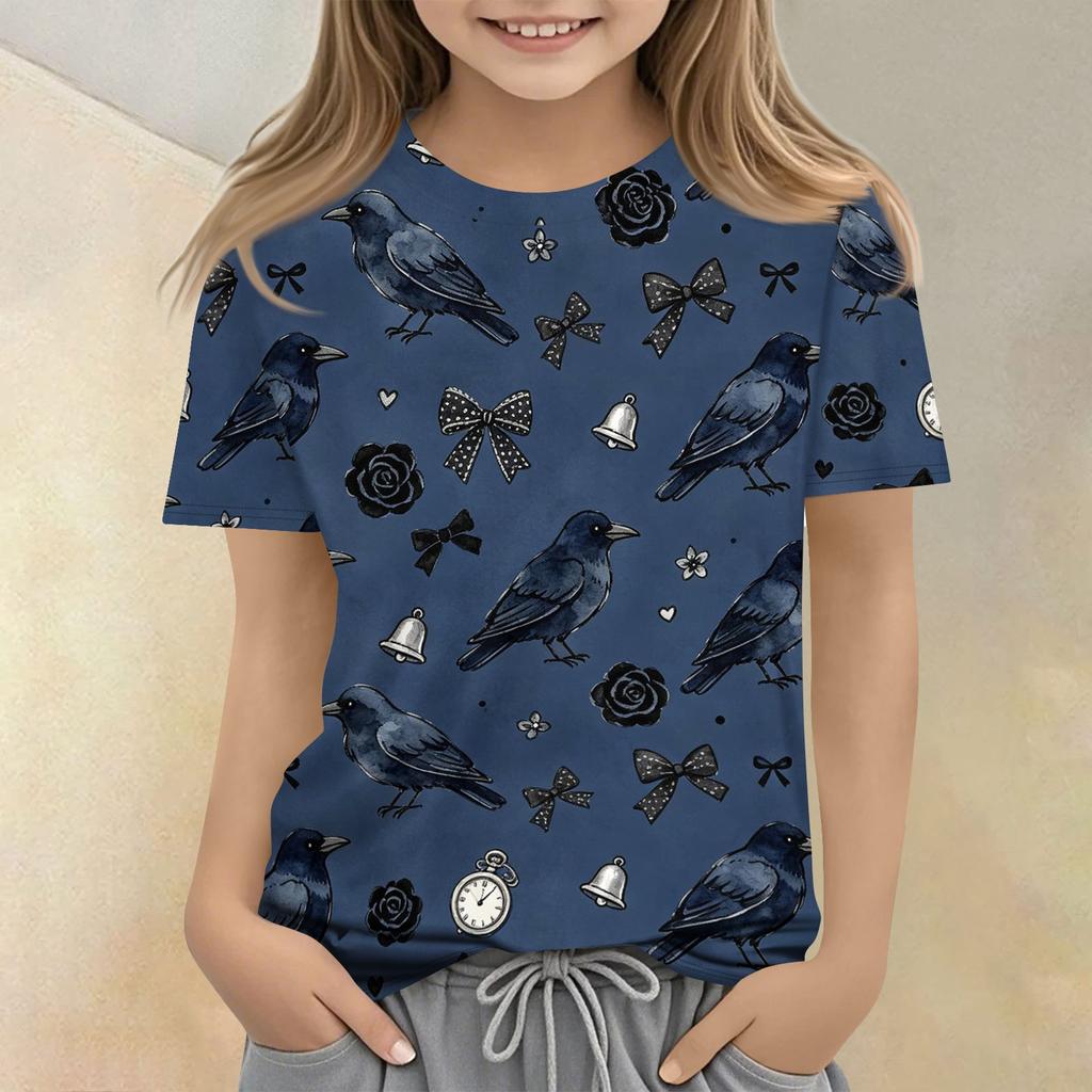 Kids Animal Print Crew Neck Short Sleeve Casual Loose Fit T Shirt Top for Children Boys Girls Summer Wear