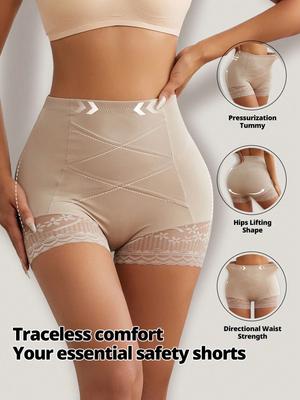 Damen Miederslip mit hoher Taille und hoher Taille, Bauchkontrolle, Spitzen-Sicherheitsshorts, Höschen, postpartale Formgebung, Boxershorts unter Röcken, Unterwäsche, Po-Lifter, Shapewear, Anti-Rolling