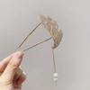 Premium Mesh & Leaf U-Shaped Hairpin: Elegant Ancient & Modern Chinese Style for Women.