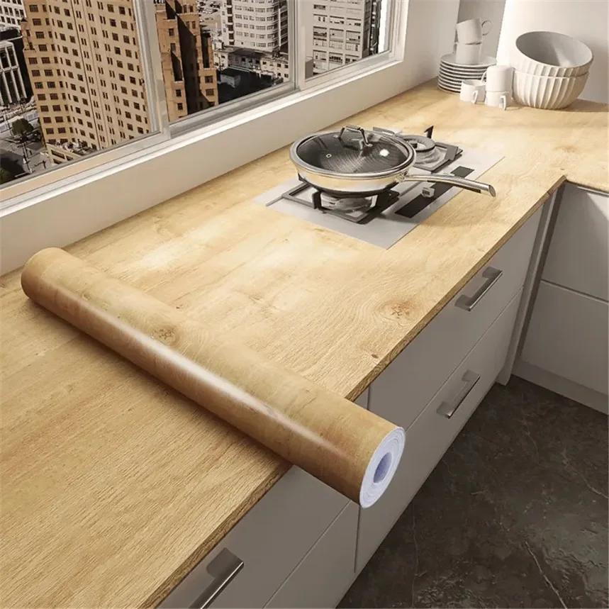 90cm Width Wood Grain PVC Wallpaper for Door Wardrobe Cupboard Table Furniture Waterproof Self Adhesive Stickers Wall Stickers