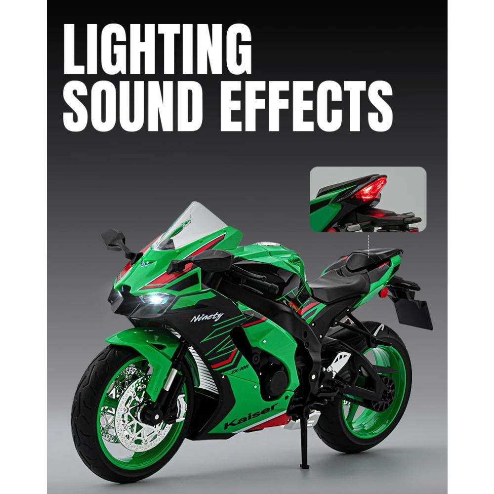 1/9 Kawasaki Ninja ZX-10R High Performance Superbike Alloy Metal Diecast Model Motorcycle Sound & Light High Simulation Collect