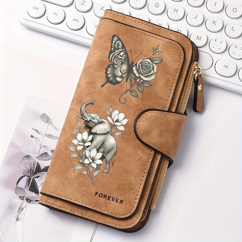Butterfly Tiger Elephant Pattern Women's Long Wallet Multi - functional Portable Snap Button Coin Purse Birthday Gift Daily Commute Fun Design