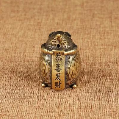 Small Creative Crafts Hollow Brass Lucky Mouse Statue Home Decoration Desktop Ornament Cute Animal Rat Figurines Incense Holder