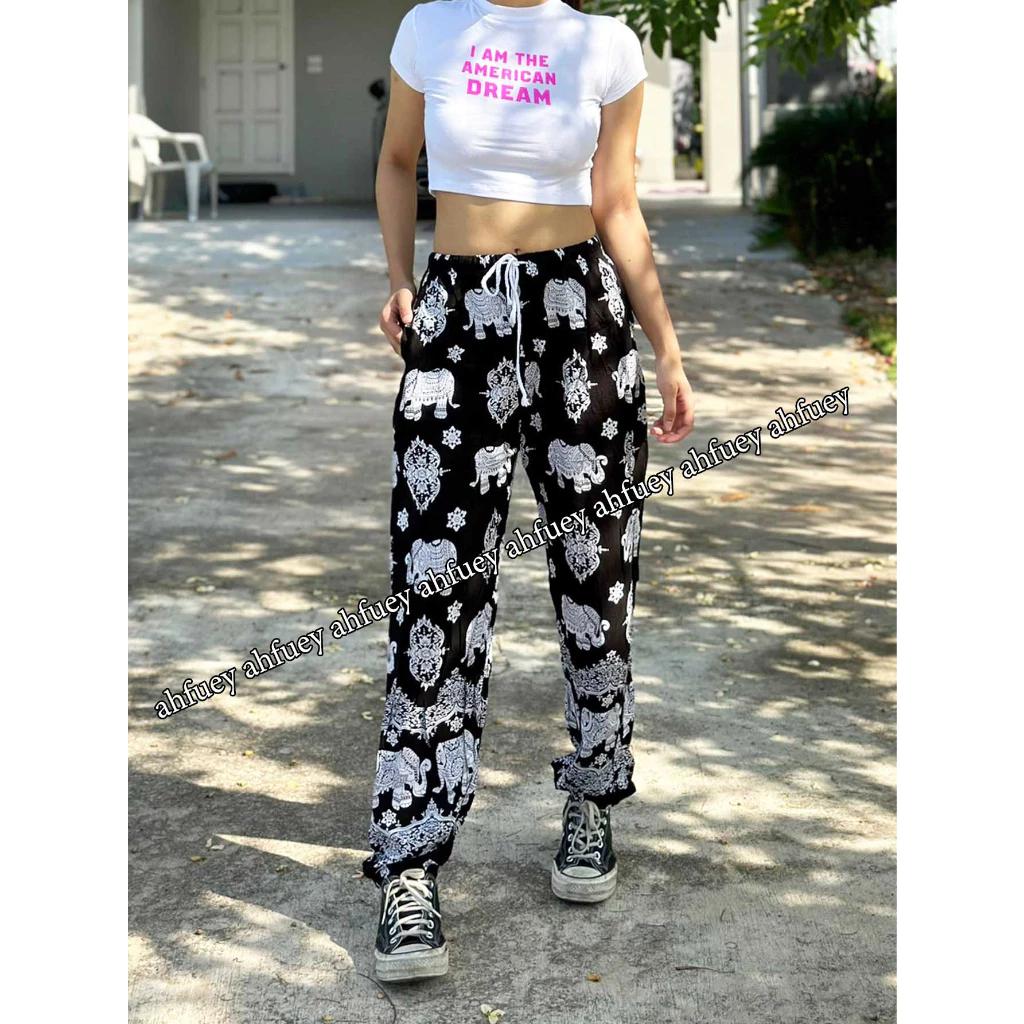 Elephant Pants Long Adjustable Elastic High Waistband Strap Jumper  Unisex Man Women Print Thailand Casual Streetwear Beach Bohemian Retro Vintage