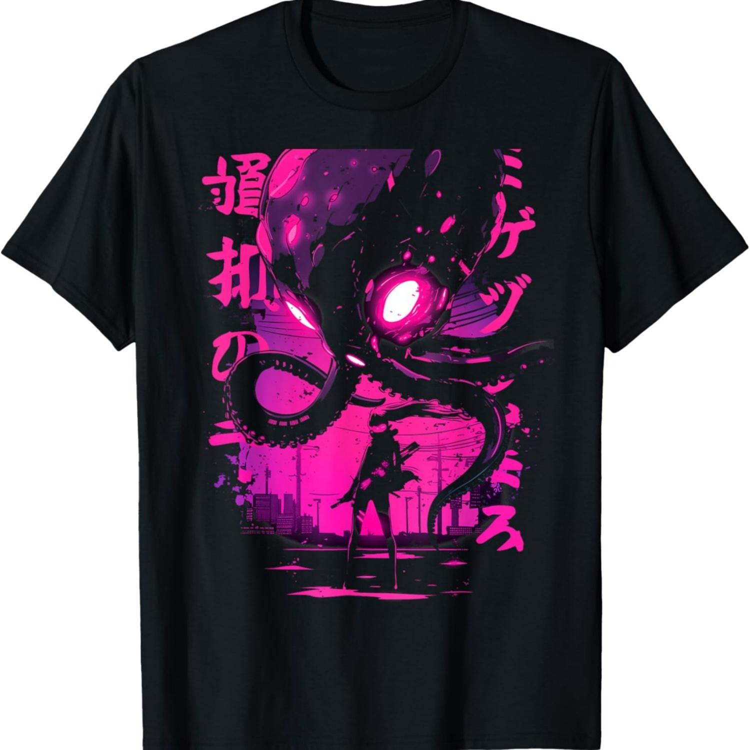 Киберпанк Аниме Девушка Кайдзю Осьминог Манга Готика Японская Футболка S чёрный