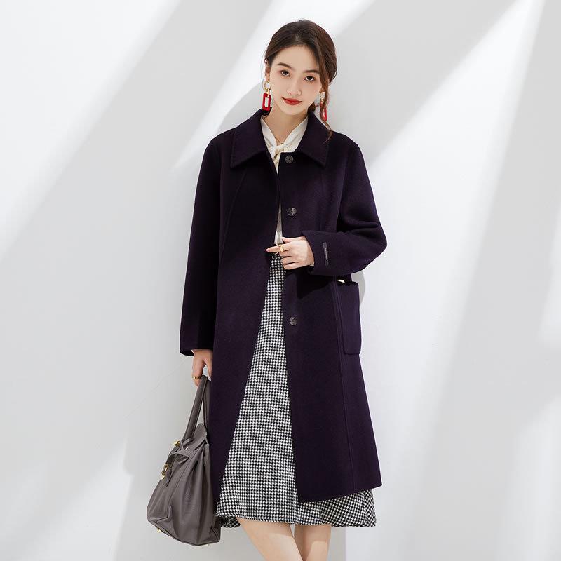 2024 Autumn/Winter Slim Fit Double-Faced Wool Coat, Large Size, Cashmere Blend