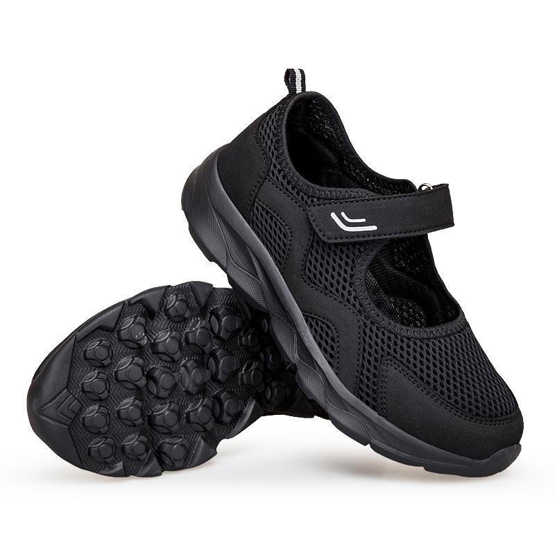 

Низкие женские кроссовки для ходьбы, дышащие, из вязаной сетки, на липучках, с нескользящей мягкой подошвой, повседневная обувь 35 чёрный