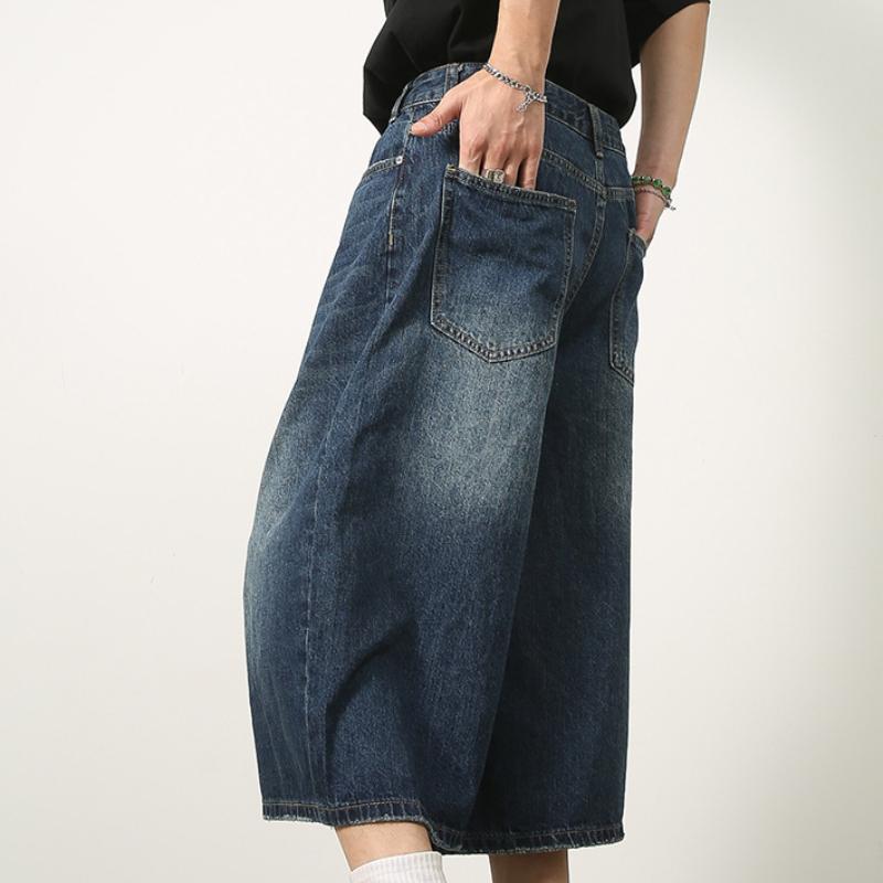 Women Y2k Style Baggy Denim Shorts Wide Leg Short Pants Fashion High Waisted Dark Wash Knee Length Loose Unisex Jeans Casual