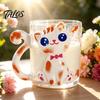Cartoon-Katze Trinkglasbecher, Isolierter Glas-Kaffeebecher, mit Katzen-Schwanz-Griff-Design, Transparenter Becher für Heiße Kalte Getränke