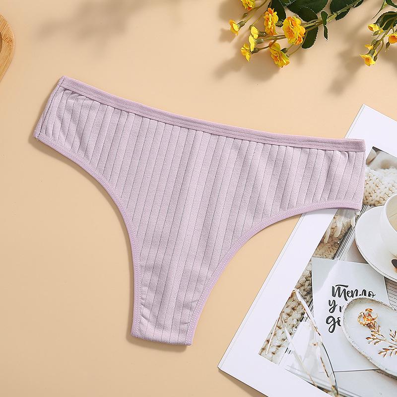 Women's Sexy Seamless Ribbed Low-Waist Cotton Thongs - Charming, Comfortable, Solid Colors
